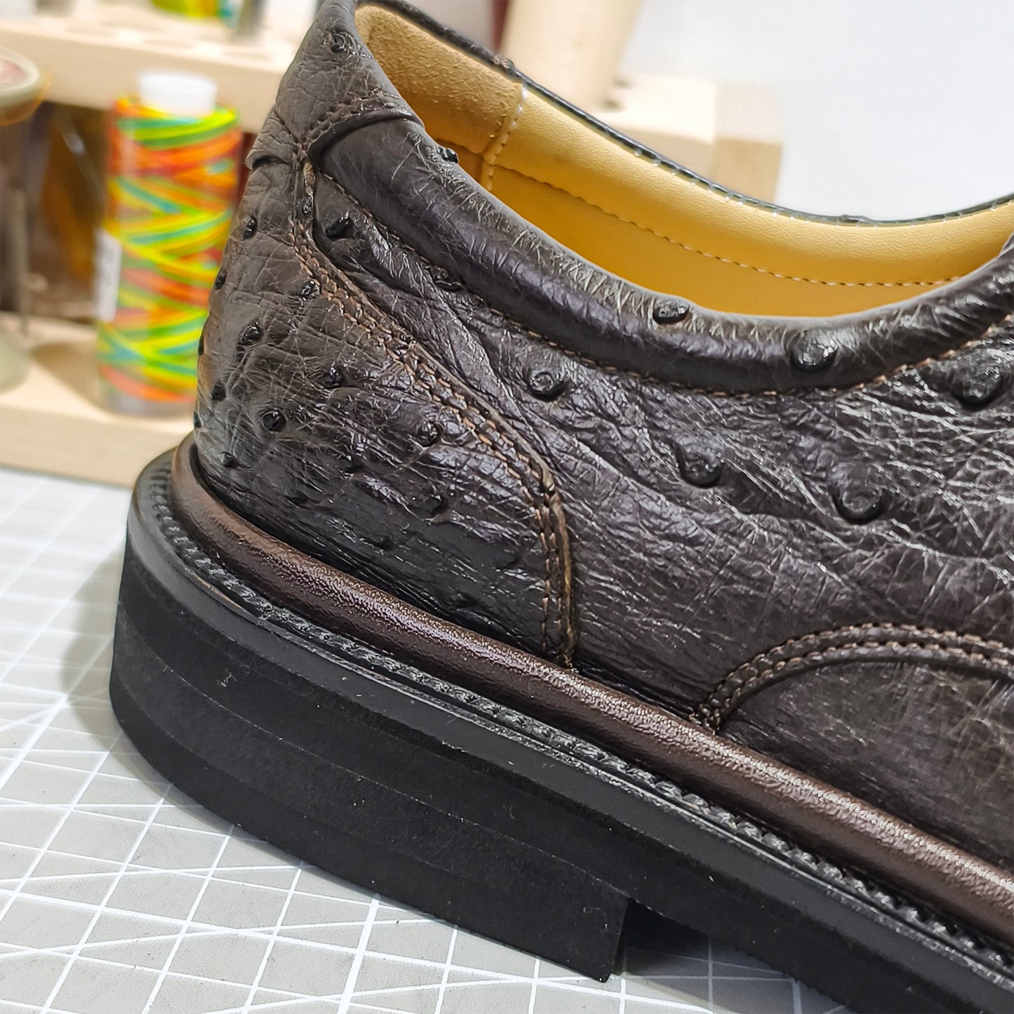 Handmade Genuine Ostrich Leather Oxford Shoes, Rich Brown – Branded Sole & Dual Color Options