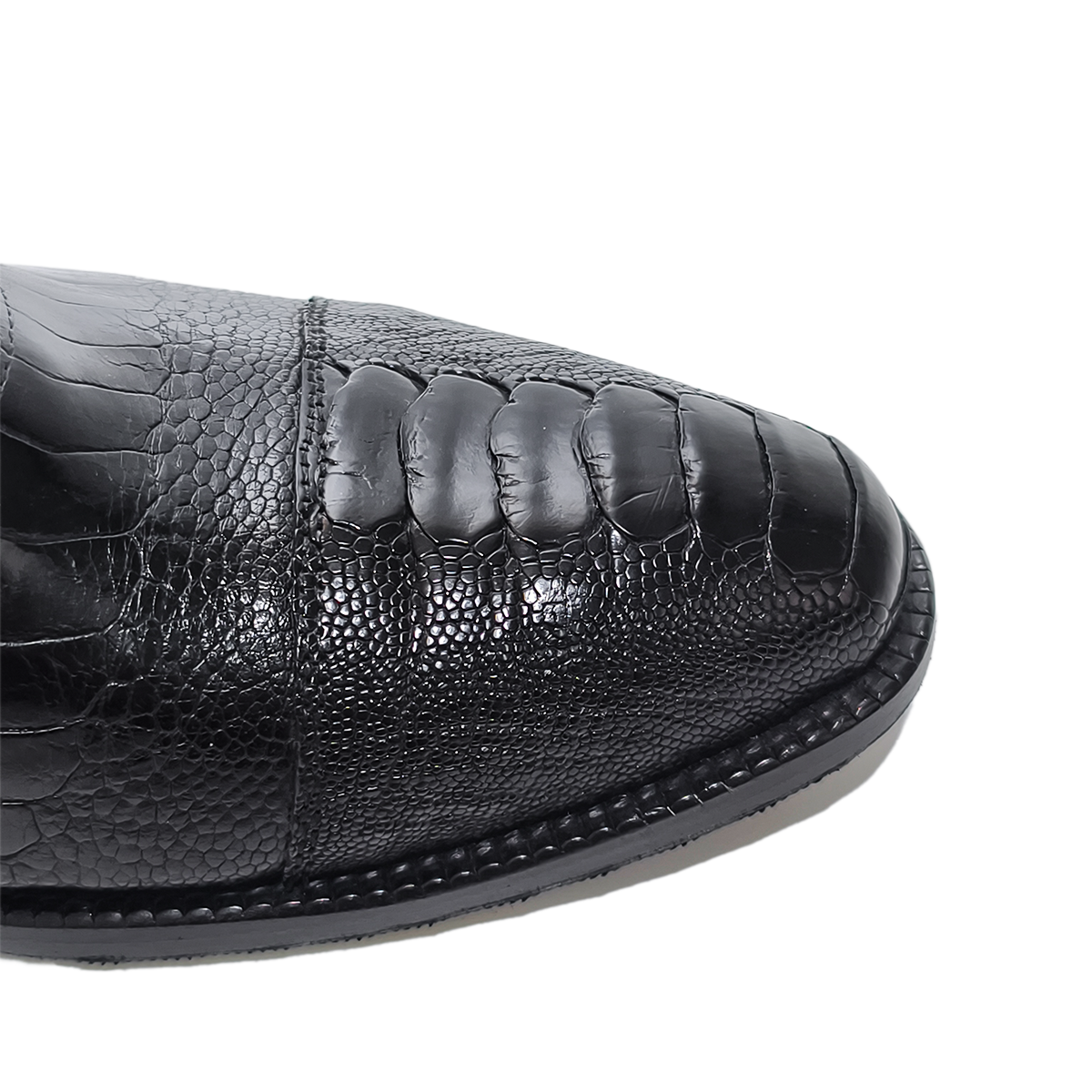 Handmade Genuine Ostrich Leather Oxford Shoes, Glossy Black with Real Leather Sole