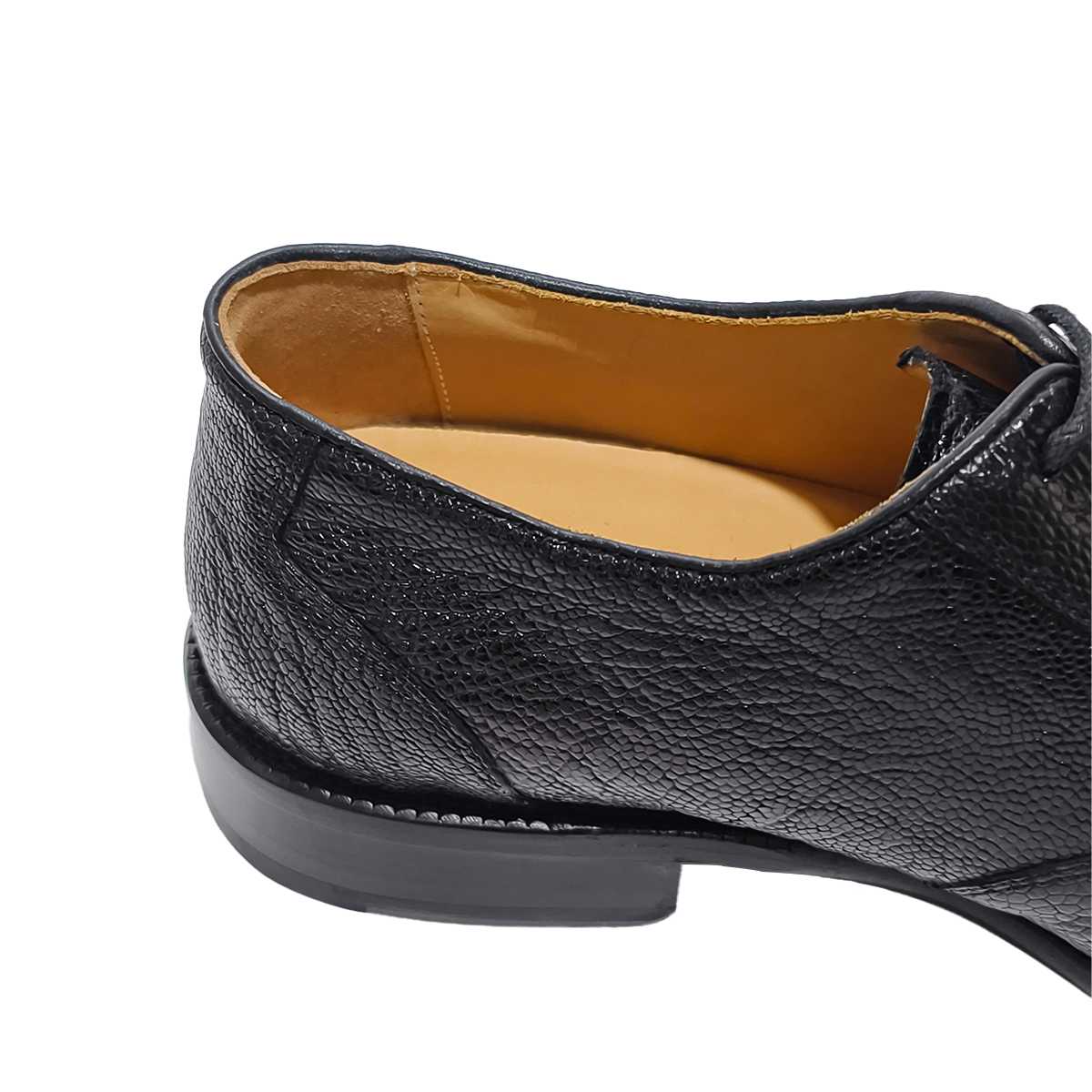 Handmade Genuine Ostrich Leather Oxford Shoes, Glossy Black with Real Leather Sole
