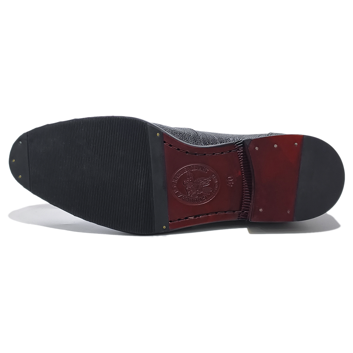 Handmade Genuine Ostrich Leather Oxford Shoes, Glossy Black with Real Leather Sole