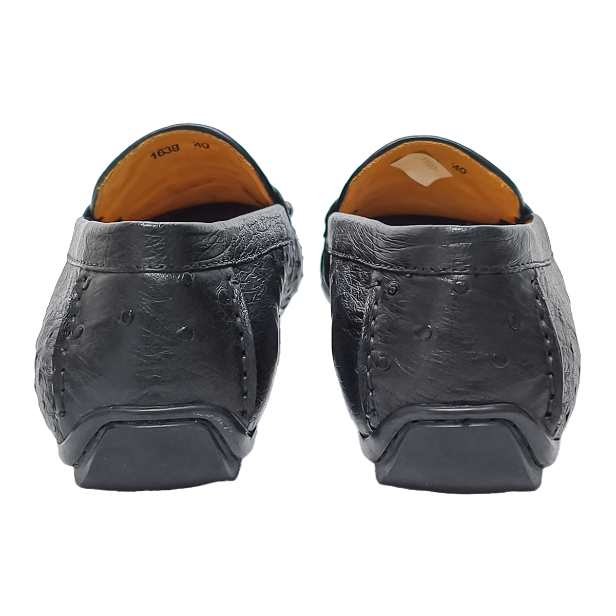 Handmade Genuine Ostrich Leather Tassel Loafer Shoes, Glossy Black