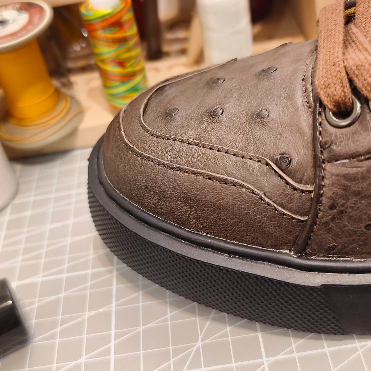 Handmade Genuine Ostrich Leather Sneakers, Rich Brown Design with Italian-Brand Sole