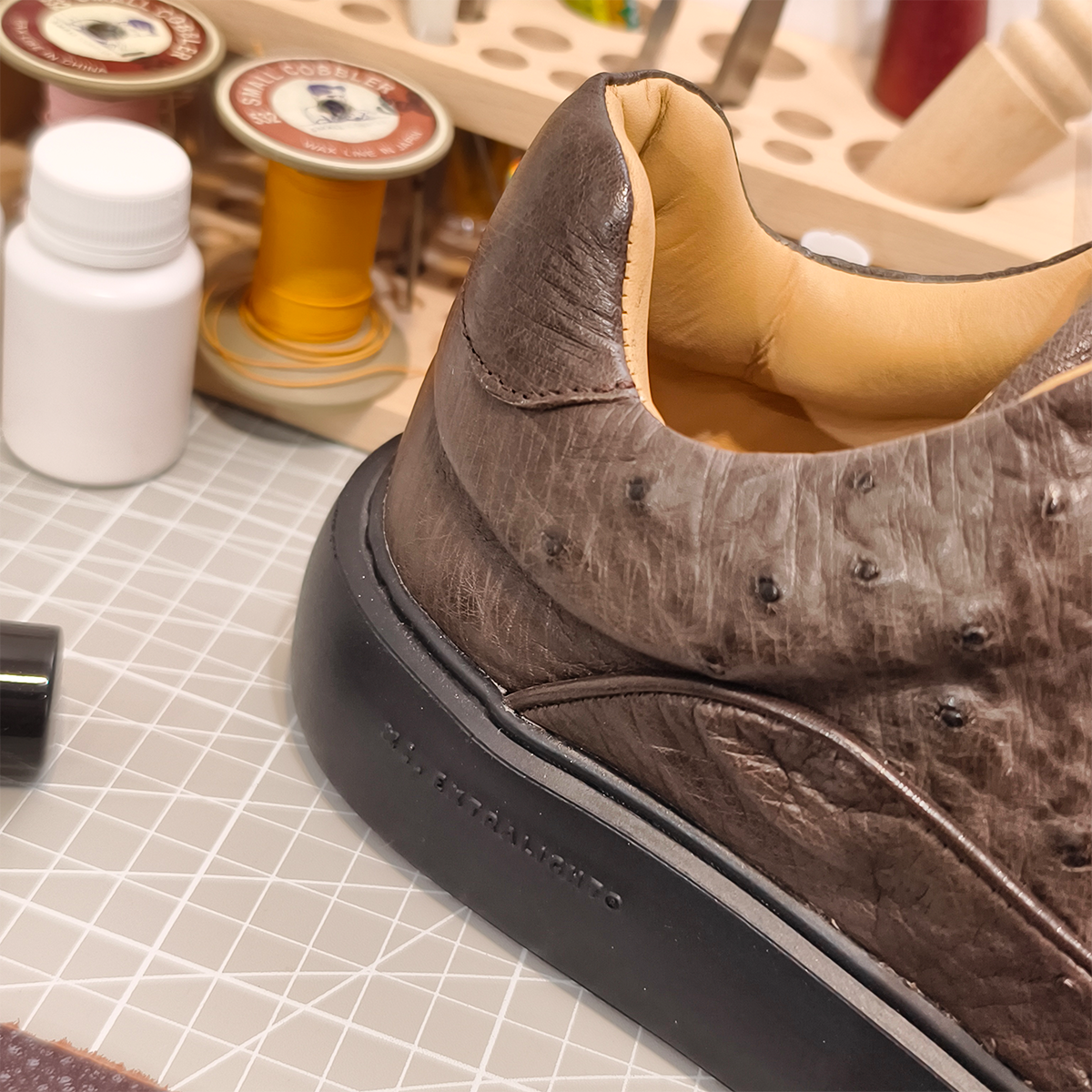 Handmade Genuine Ostrich Leather Sneakers, Rich Brown Design with Italian-Brand Sole