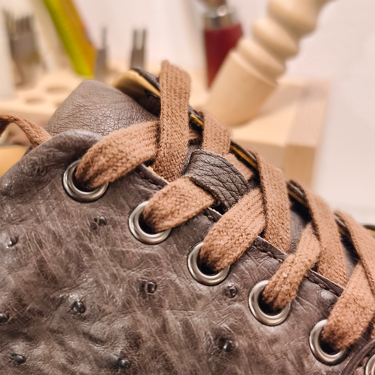 Handmade Genuine Ostrich Leather Sneakers, Rich Brown Design with Italian-Brand Sole