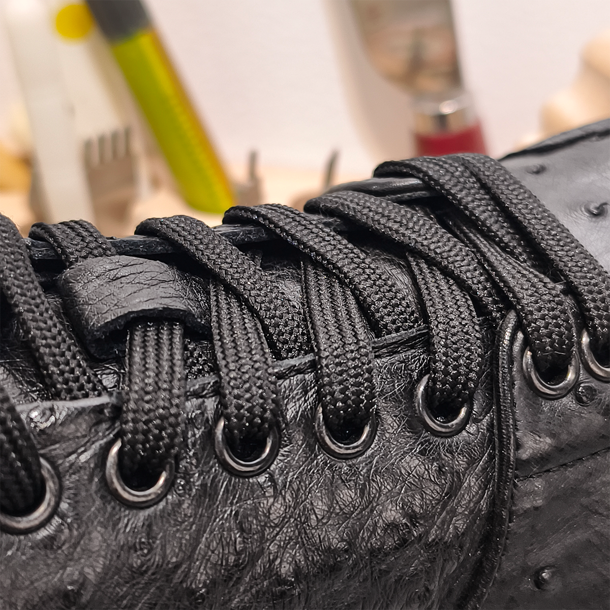 Handmade Genuine Ostrich Leather Sneakers, All-Black Design with Italian-Brand Sole