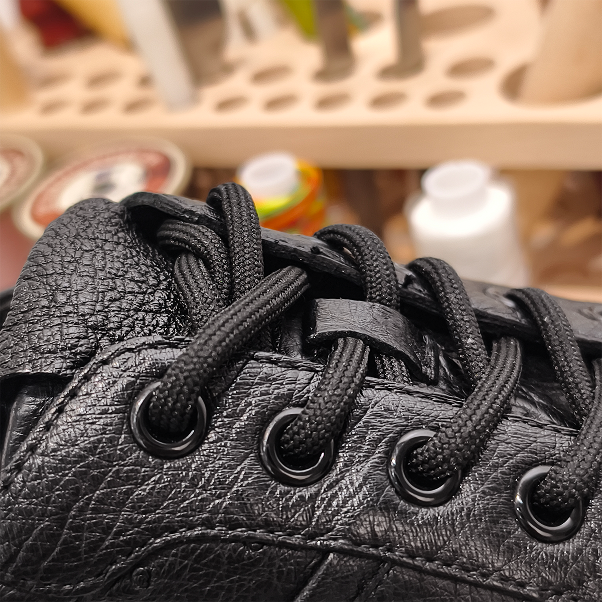 Handmade Genuine Ostrich Leather Sneakers, All-Black Sleek Design