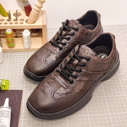 Handmade Genuine Ostrich Leather Sneakers, Rich Brown Luxe Design Shoes