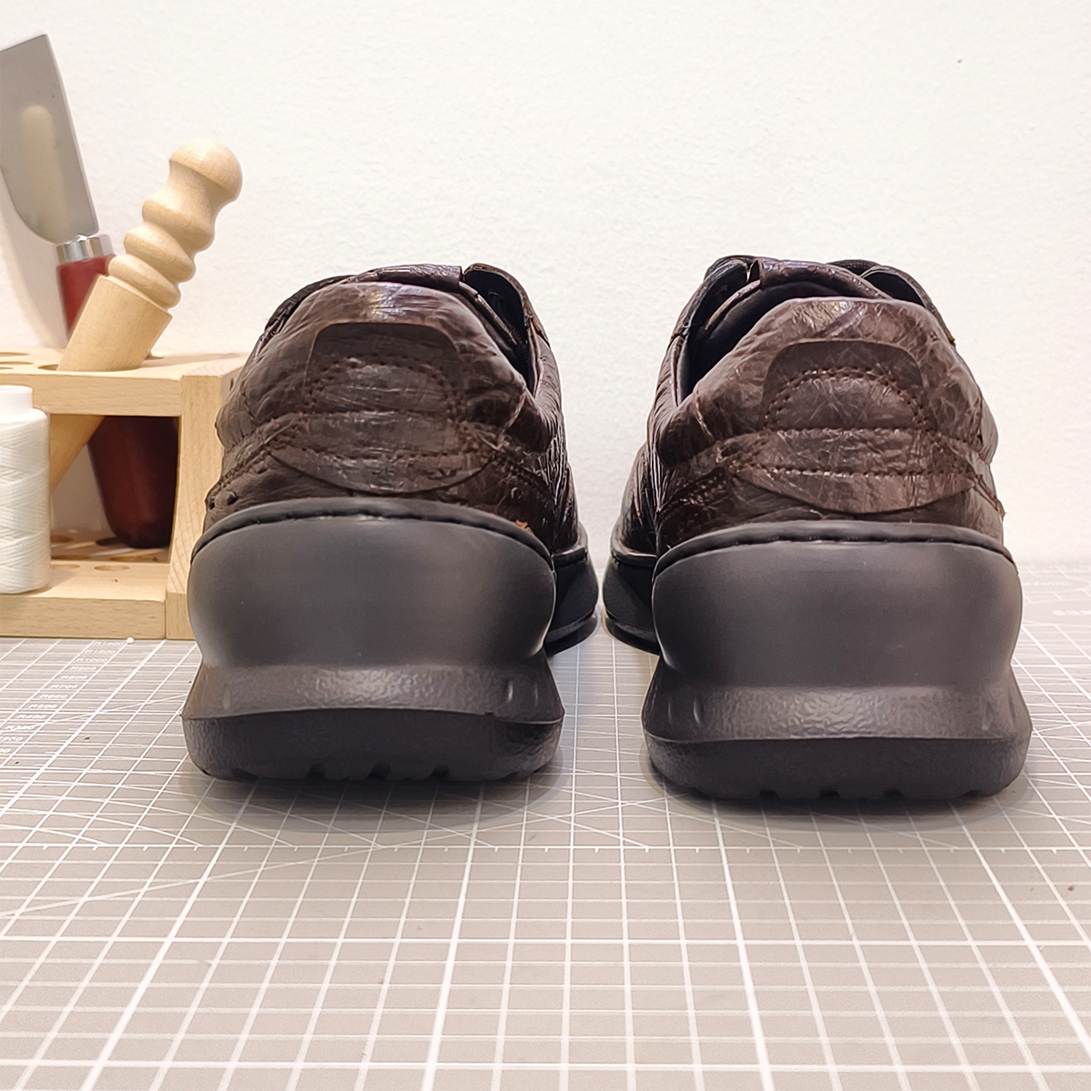 Handmade Genuine Ostrich Leather Sneakers, Rich Brown Luxe Design Shoes