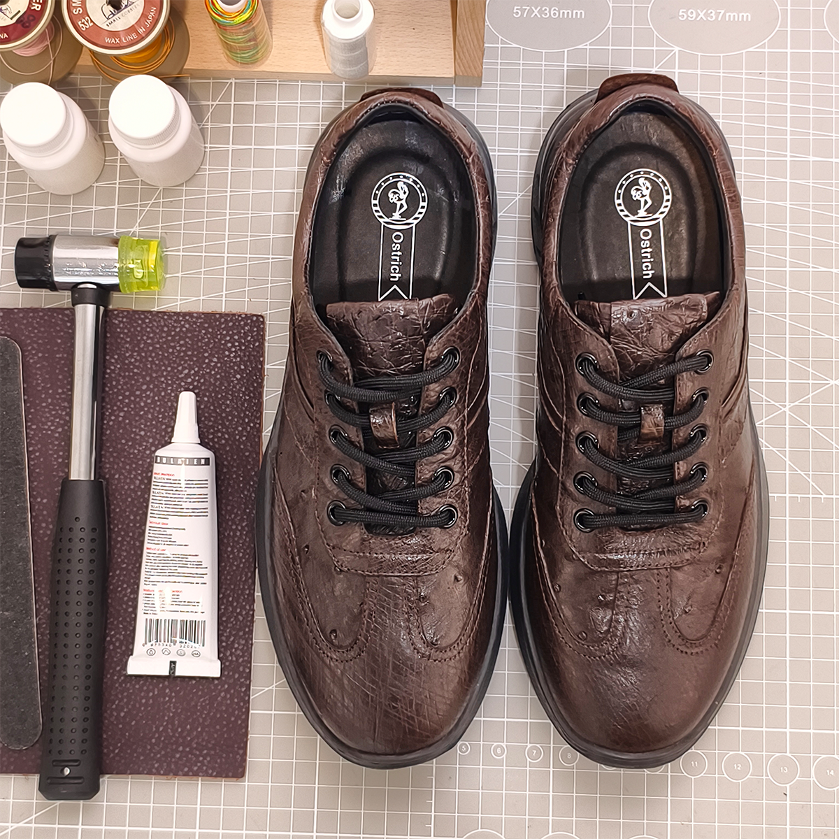 Handmade Genuine Ostrich Leather Sneakers, Rich Brown Luxe Design Shoes