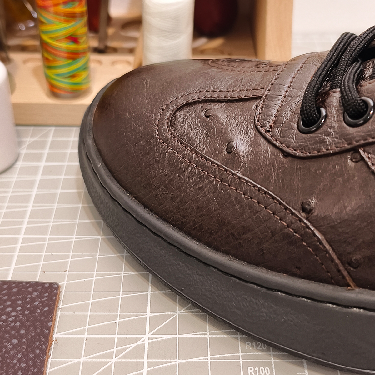 Handmade Genuine Ostrich Leather Sneakers, Rich Brown Luxe Design Shoes