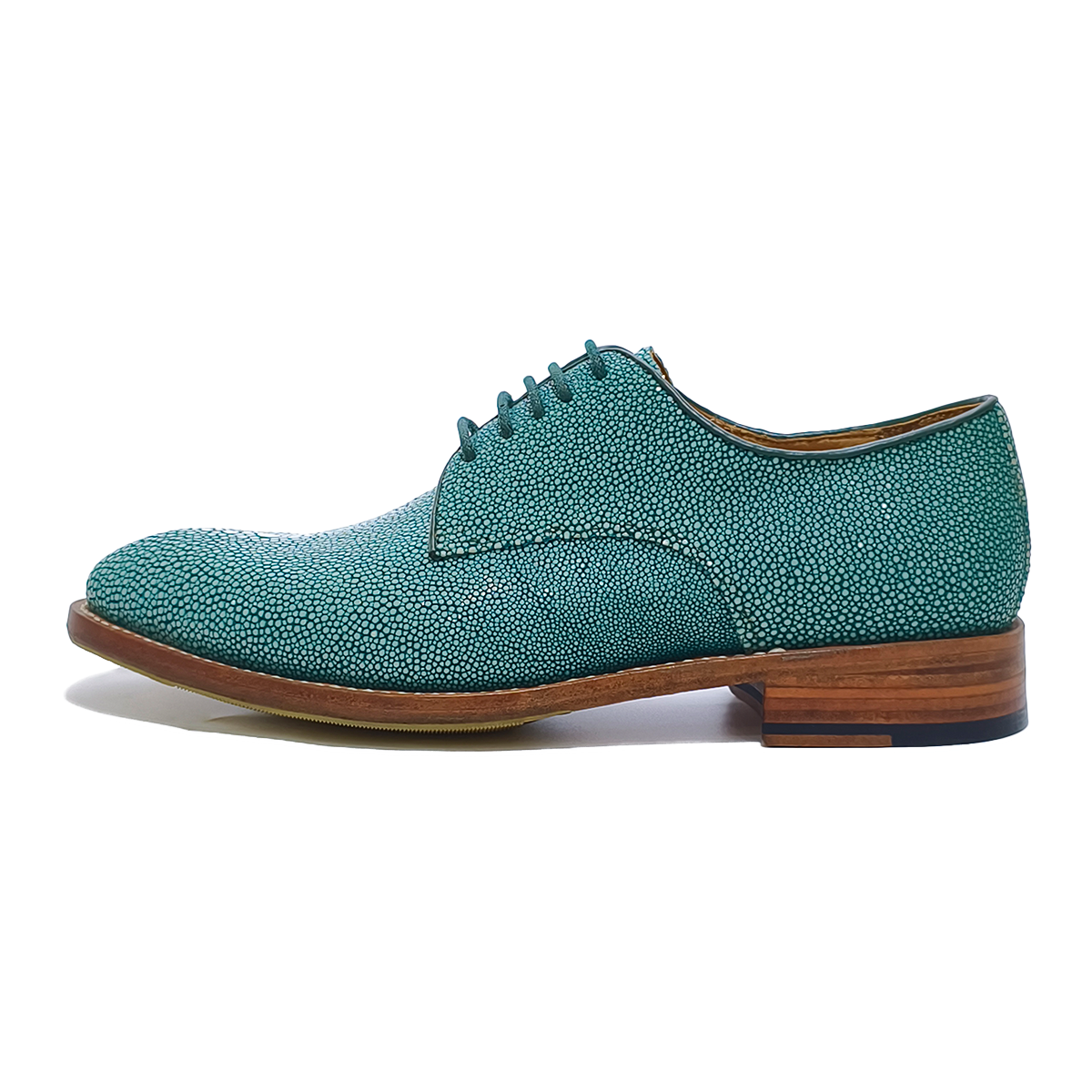 Handmade Genuine Stingray Leather Oxford Shoes, Vibrant Teal with Real Leather Sole