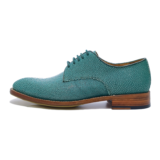 Handmade Genuine Stingray Leather Oxford Shoes, Vibrant Teal with Real Leather Sole