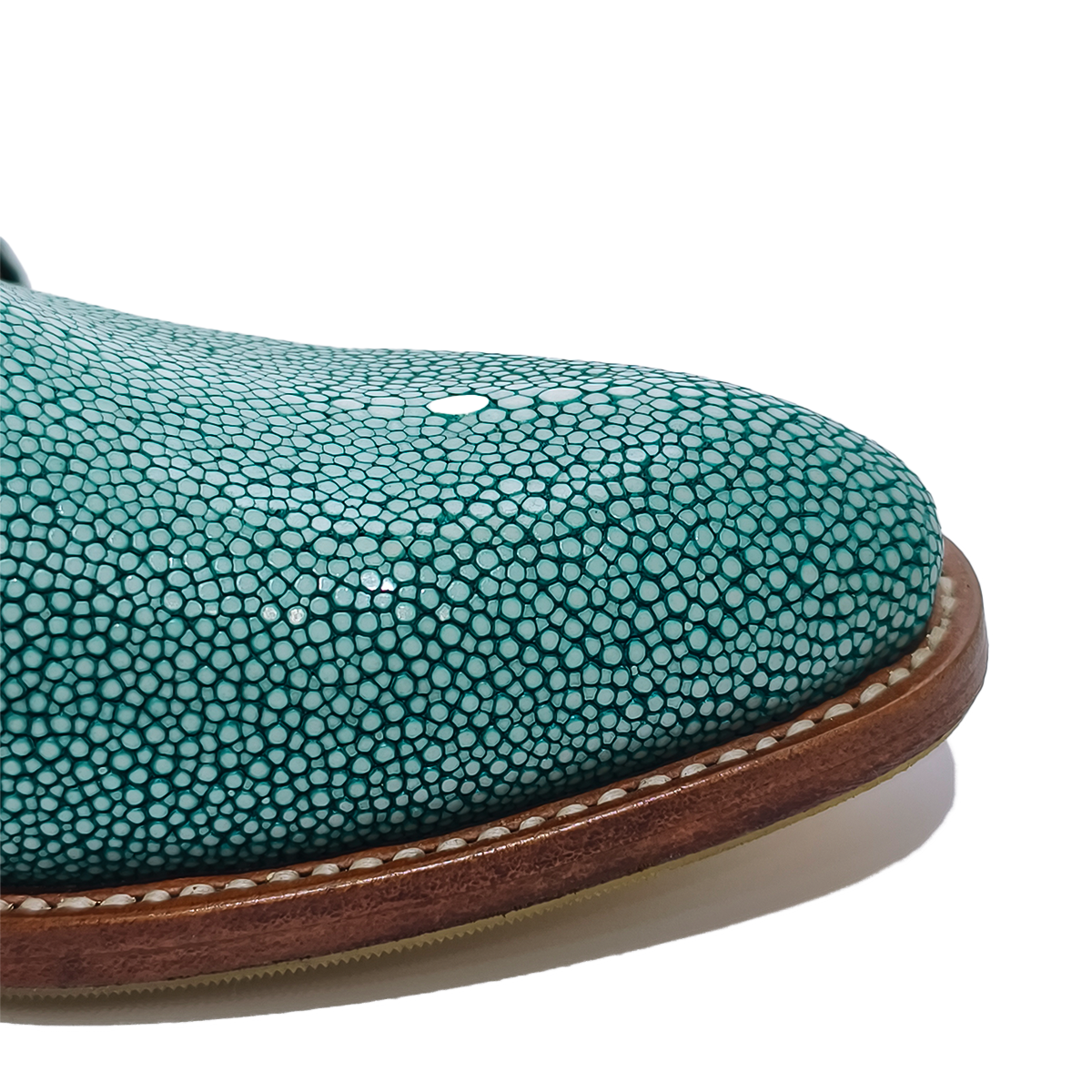 Handmade Genuine Stingray Leather Oxford Shoes, Vibrant Teal with Real Leather Sole