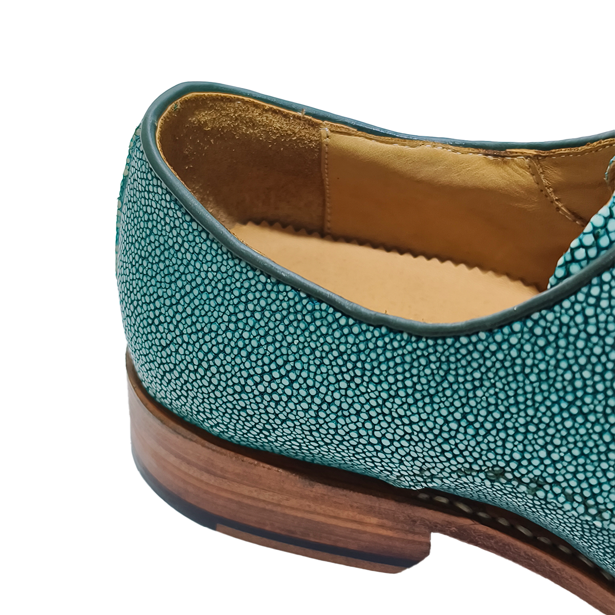 Handmade Genuine Stingray Leather Oxford Shoes, Vibrant Teal with Real Leather Sole