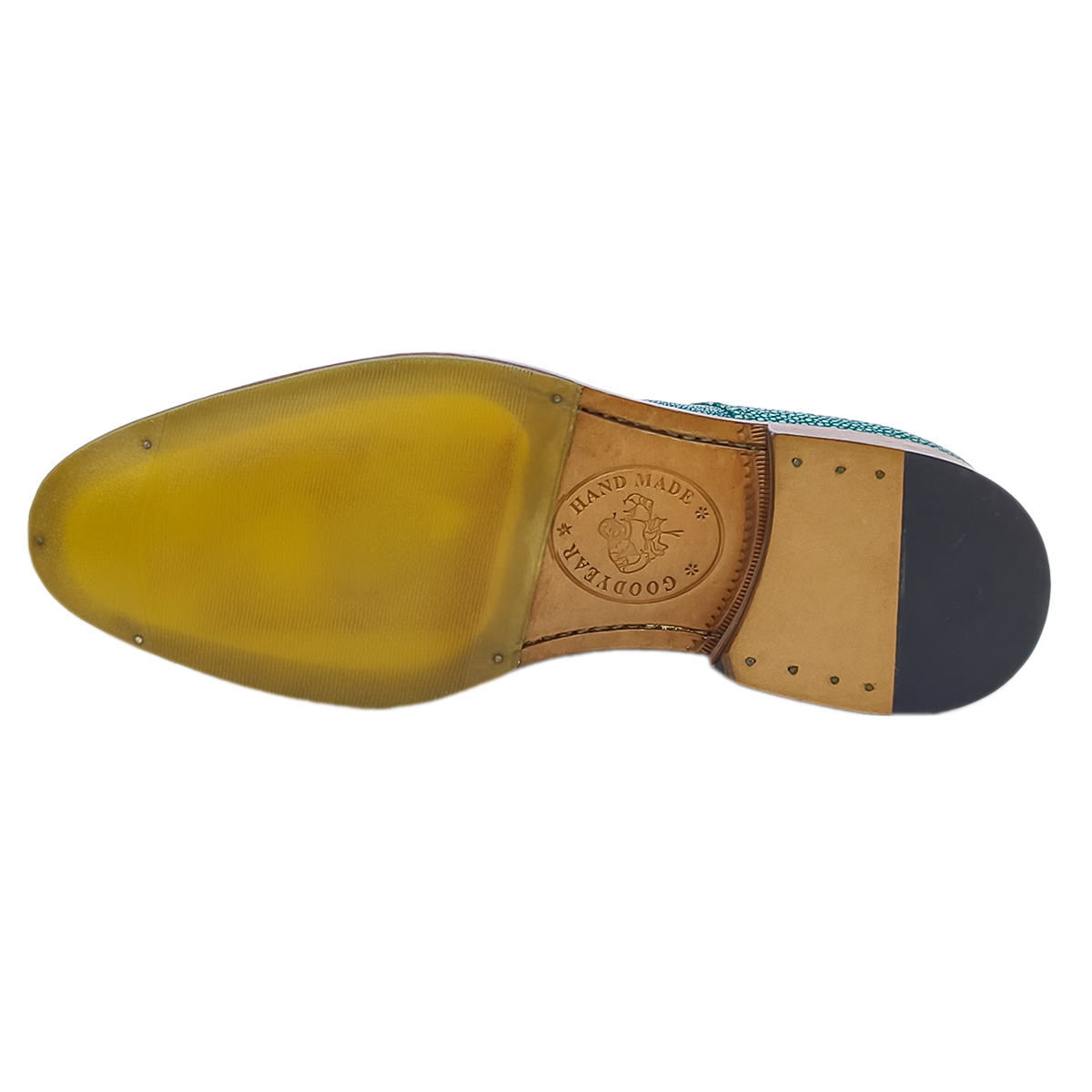 Handmade Genuine Stingray Leather Oxford Shoes, Vibrant Teal with Real Leather Sole