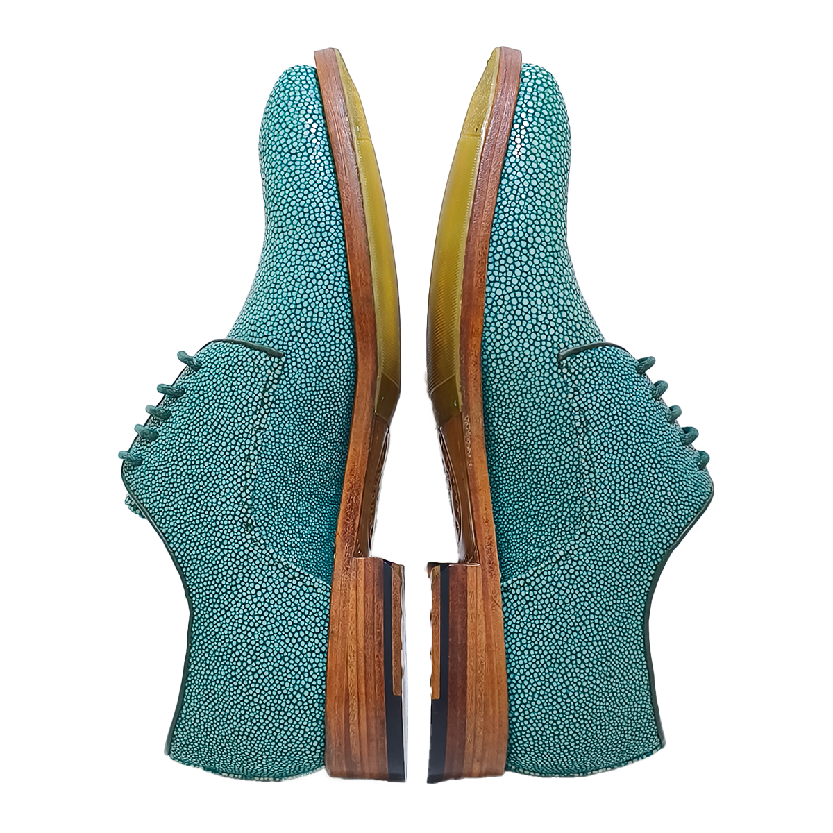 Handmade Genuine Stingray Leather Oxford Shoes, Vibrant Teal with Real Leather Sole