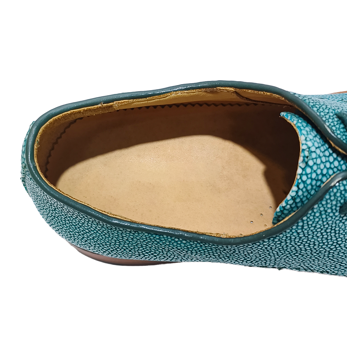 Handmade Genuine Stingray Leather Oxford Shoes, Vibrant Teal with Real Leather Sole