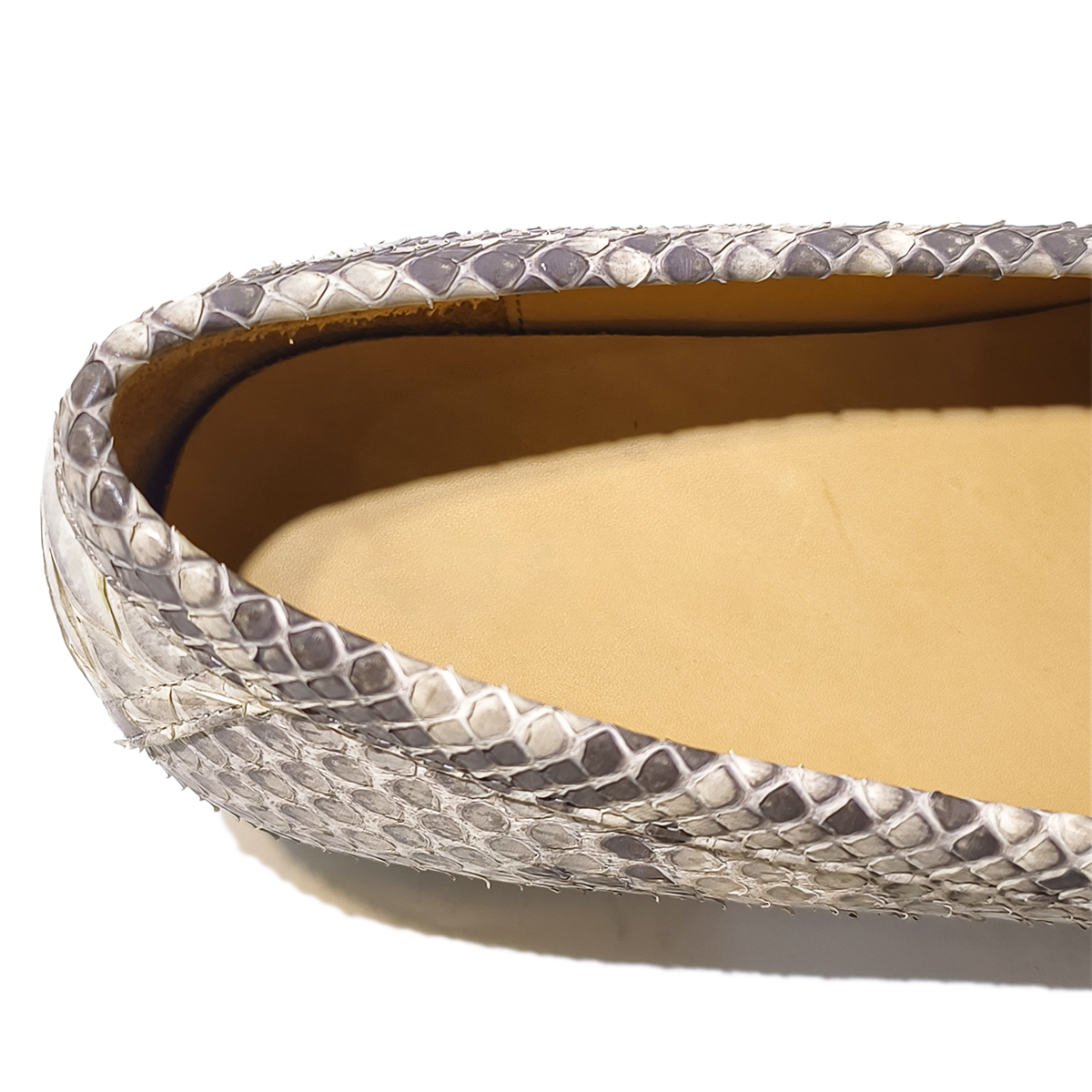 Handmade Genuine Python Leather Loafers, Natural Gray-White Scale Pattern with Real Leather Sole