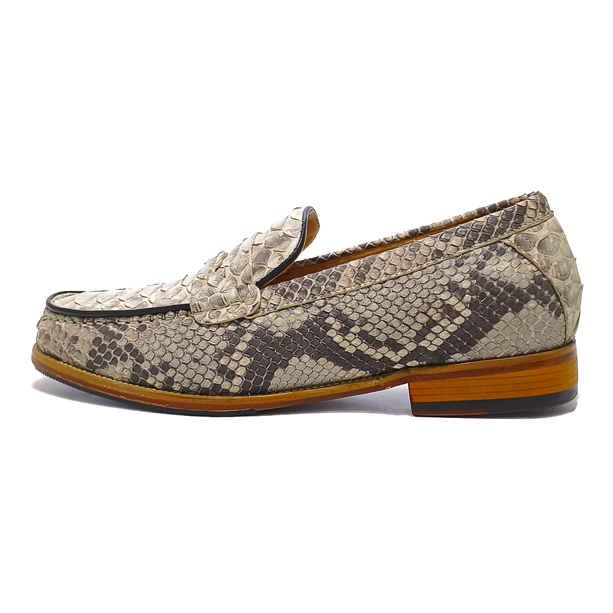 Handmade Genuine Python Leather Loafers, Natural Gray-White Scale Pattern with Real Leather Sole