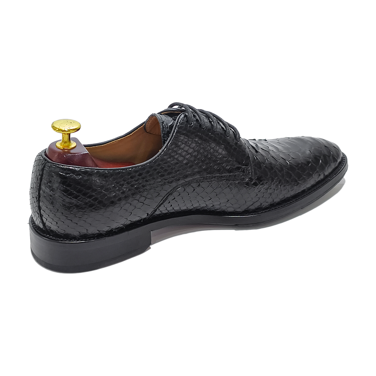 Handmade Genuine Python Leather Oxford Shoes, Glossy Black with Real Leather Sole