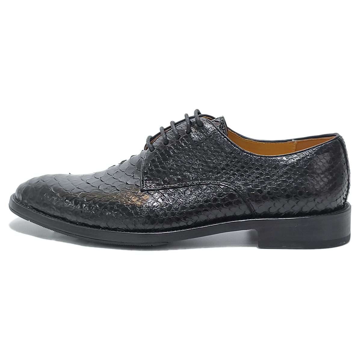 Handmade Genuine Python Leather Oxford Shoes, Glossy Black with Real Leather Sole