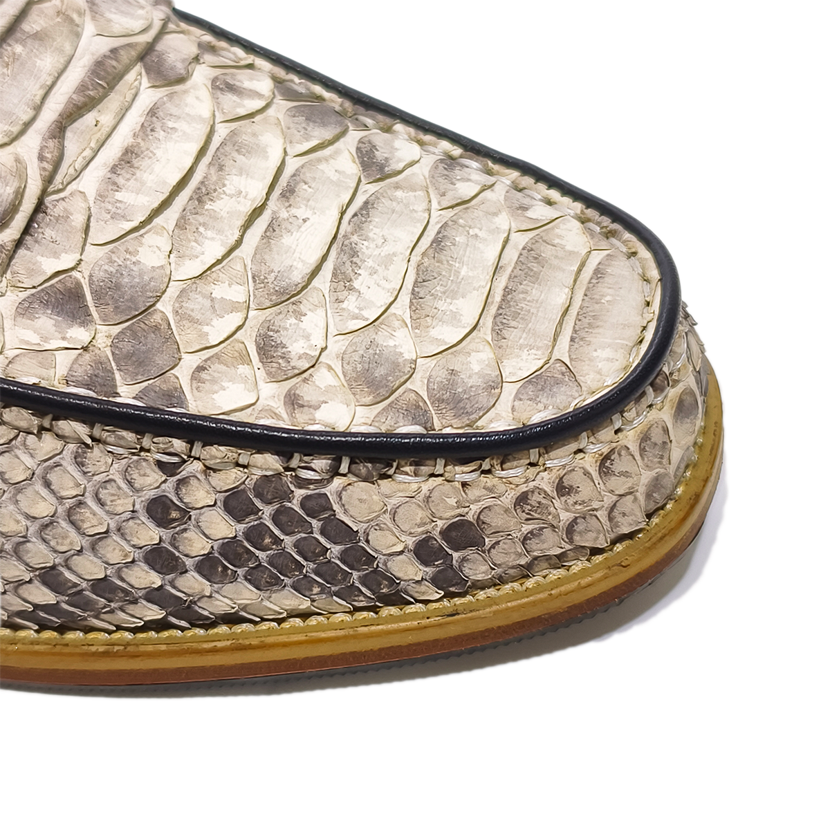 Handmade Genuine Python Leather Loafers, Natural Gray-White Scale Pattern with Real Leather Sole