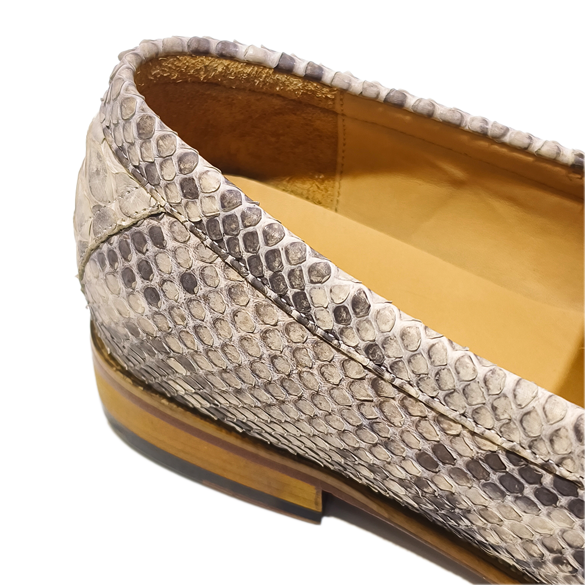 Handmade Genuine Python Leather Loafers, Natural Gray-White Scale Pattern with Real Leather Sole