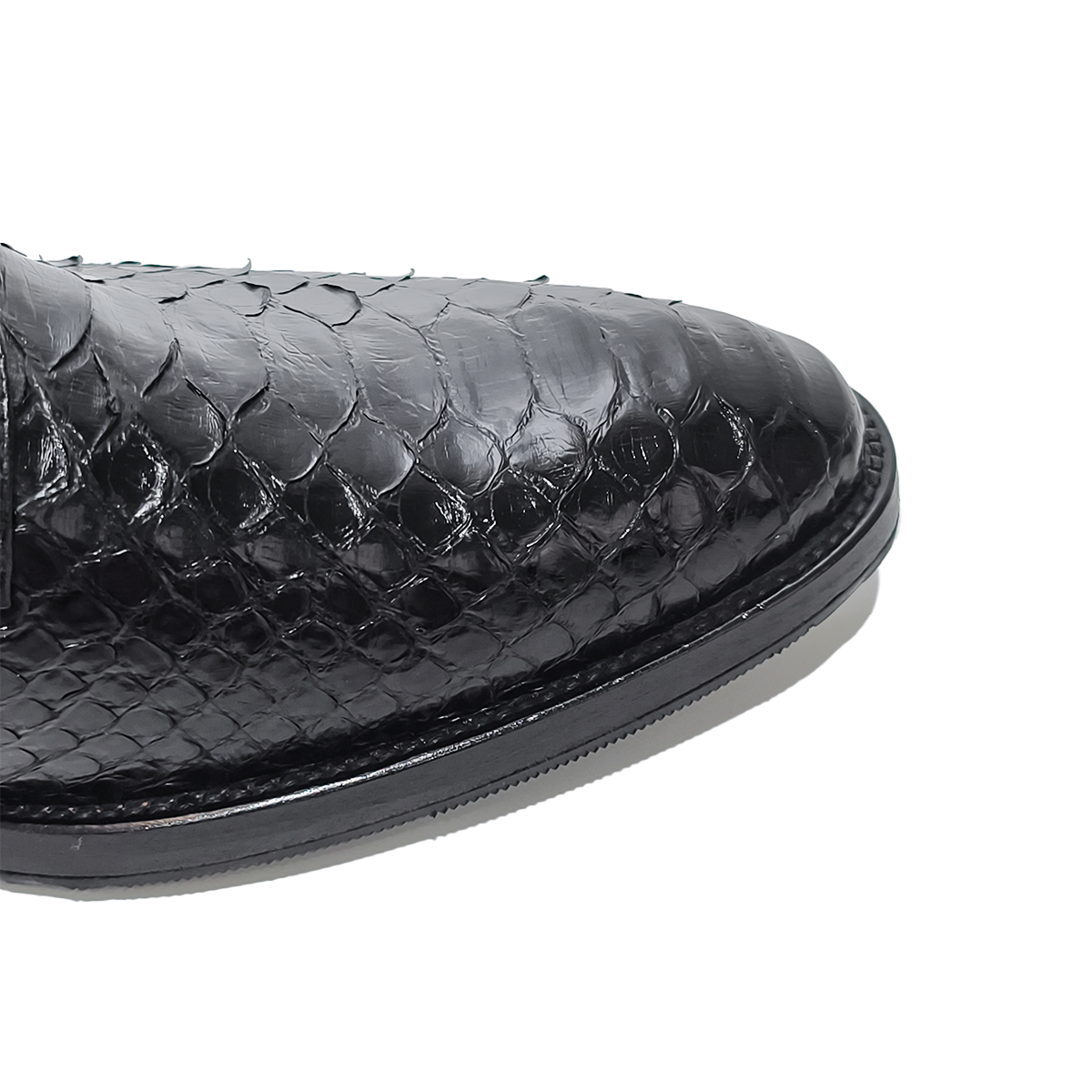 Handmade Genuine Python Leather Oxford Shoes, Glossy Black with Real Leather Sole