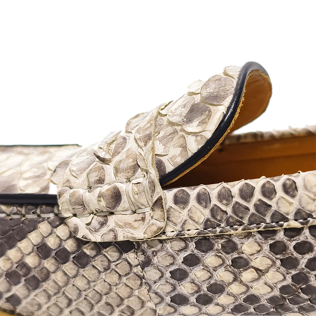 Handmade Genuine Python Leather Loafers, Natural Gray-White Scale Pattern with Real Leather Sole