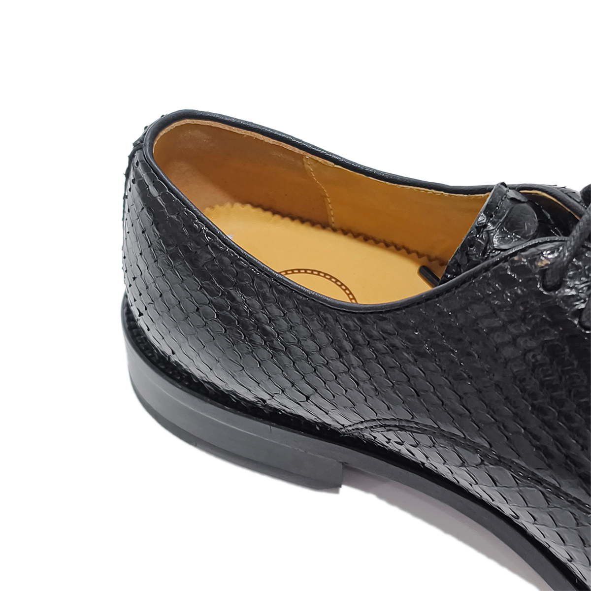Handmade Genuine Python Leather Oxford Shoes, Glossy Black with Real Leather Sole
