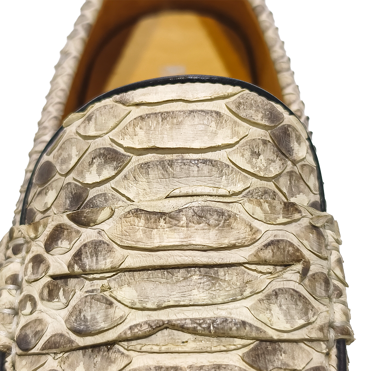 Handmade Genuine Python Leather Loafers, Natural Gray-White Scale Pattern with Real Leather Sole