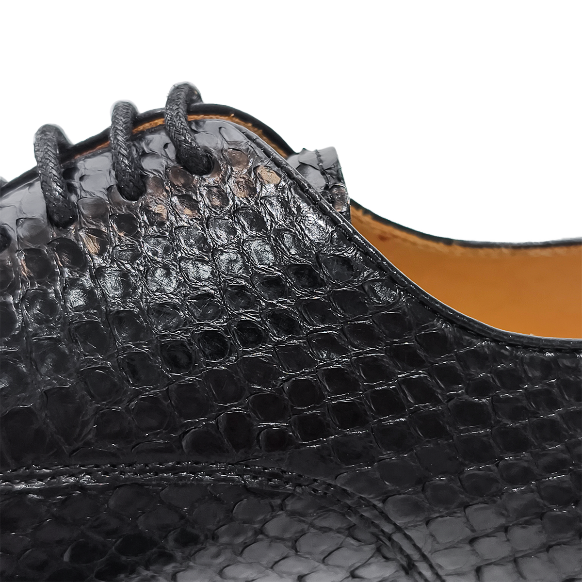 Handmade Genuine Python Leather Oxford Shoes, Glossy Black with Real Leather Sole