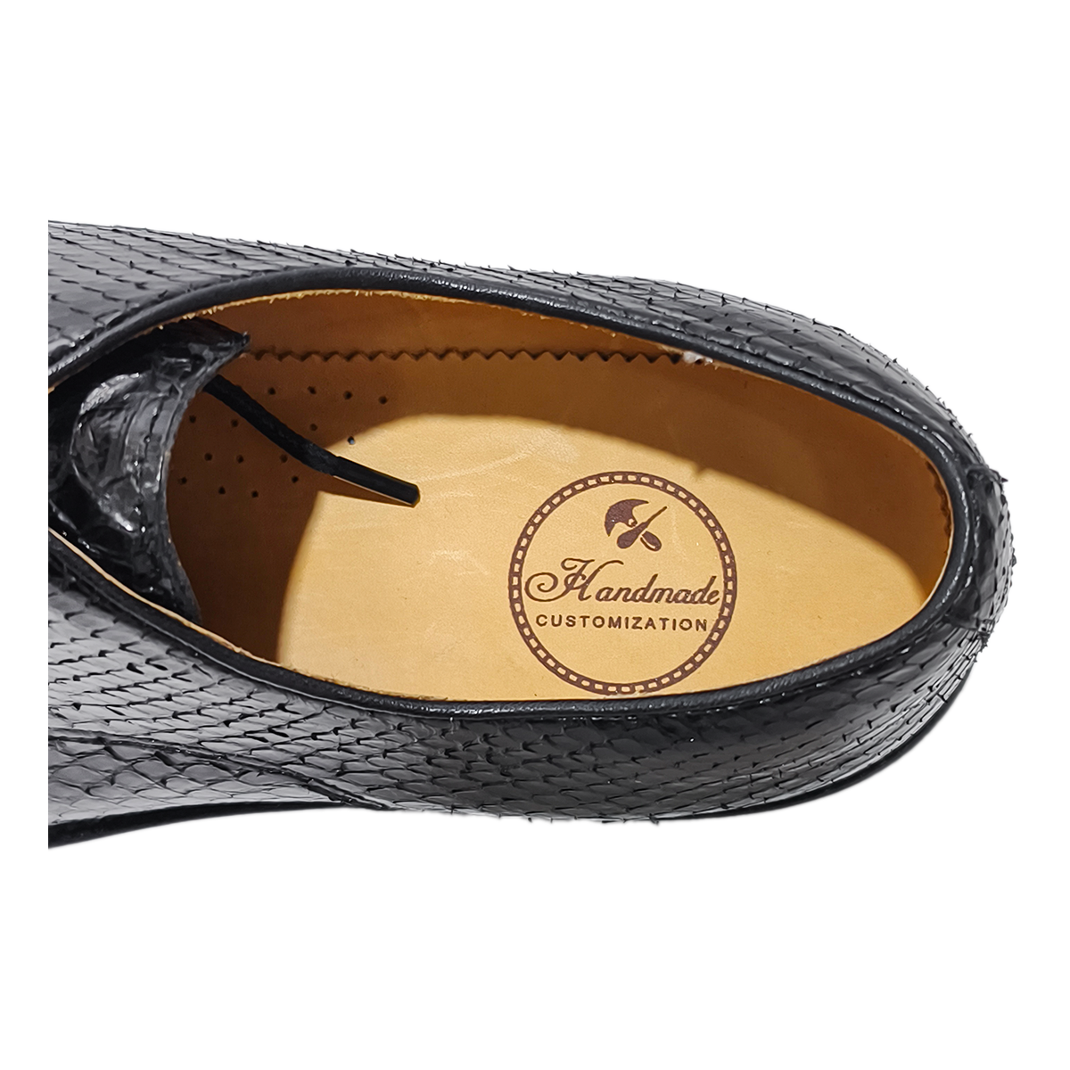 Handmade Genuine Python Leather Oxford Shoes, Glossy Black with Real Leather Sole