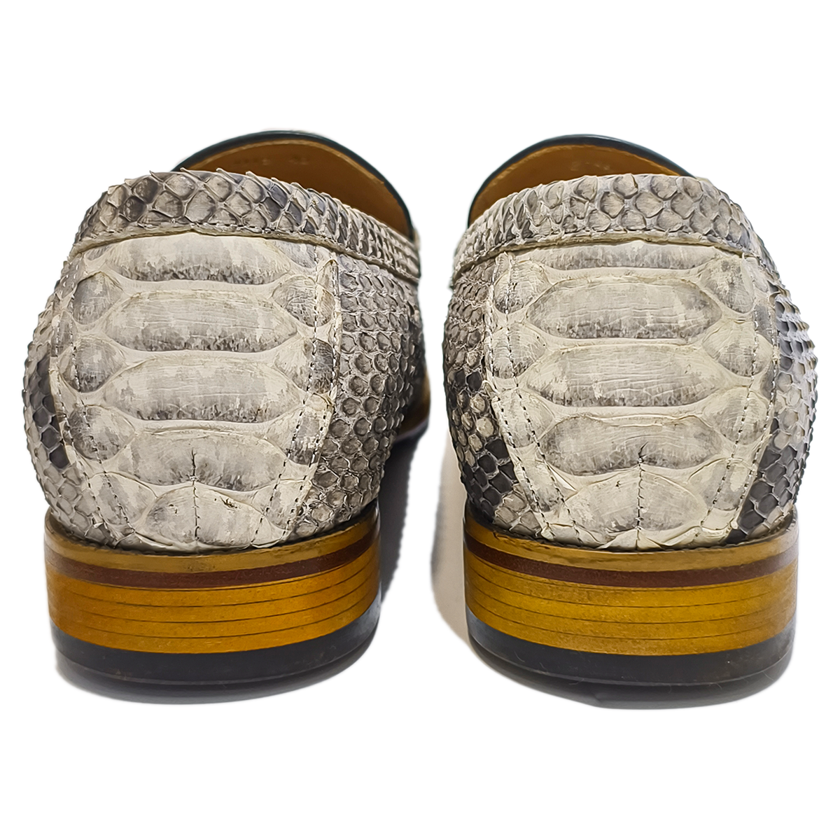 Handmade Genuine Python Leather Loafers, Natural Gray-White Scale Pattern with Real Leather Sole