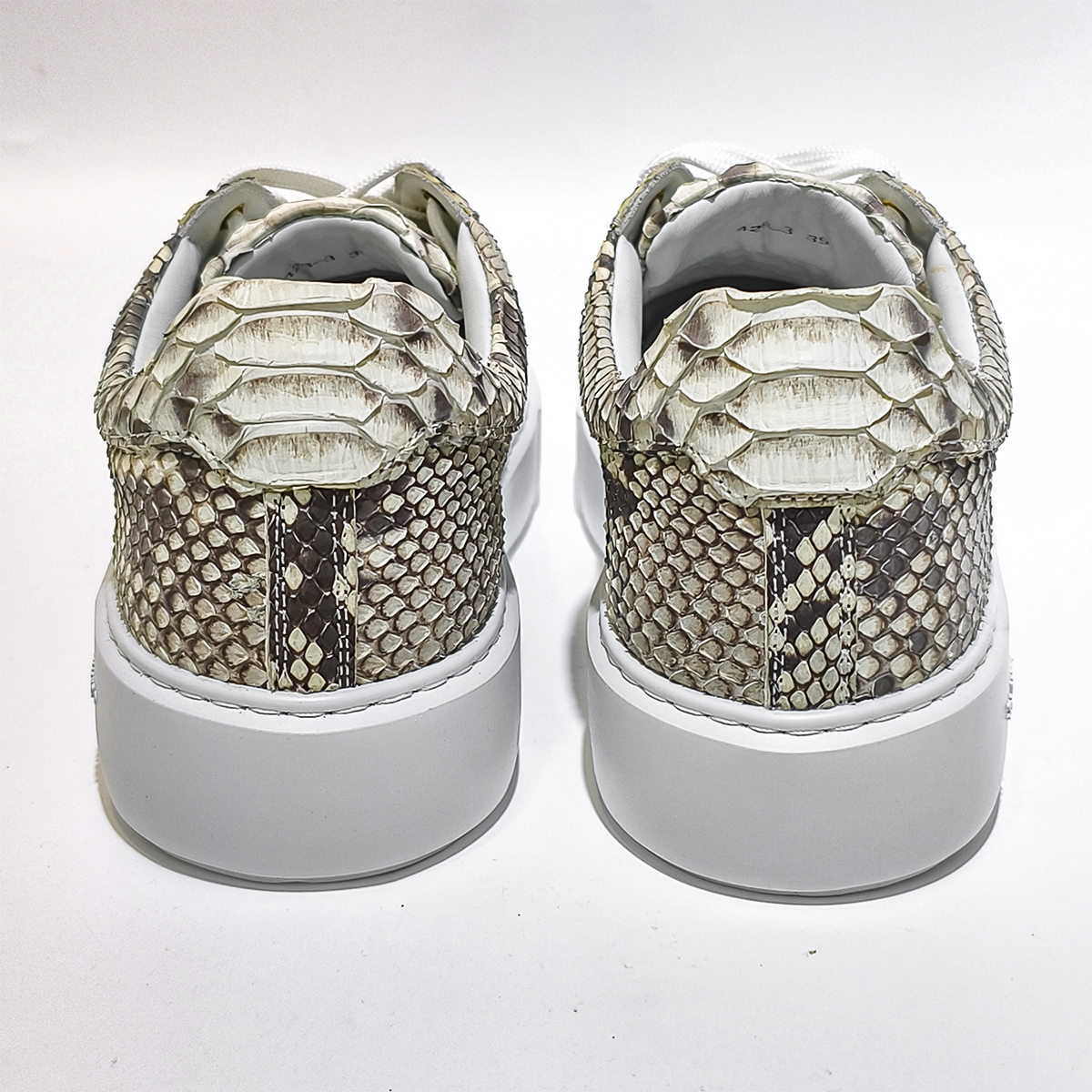 Handmade Genuine Python Leather Sneakers, Beige-Brown Pattern Shoes