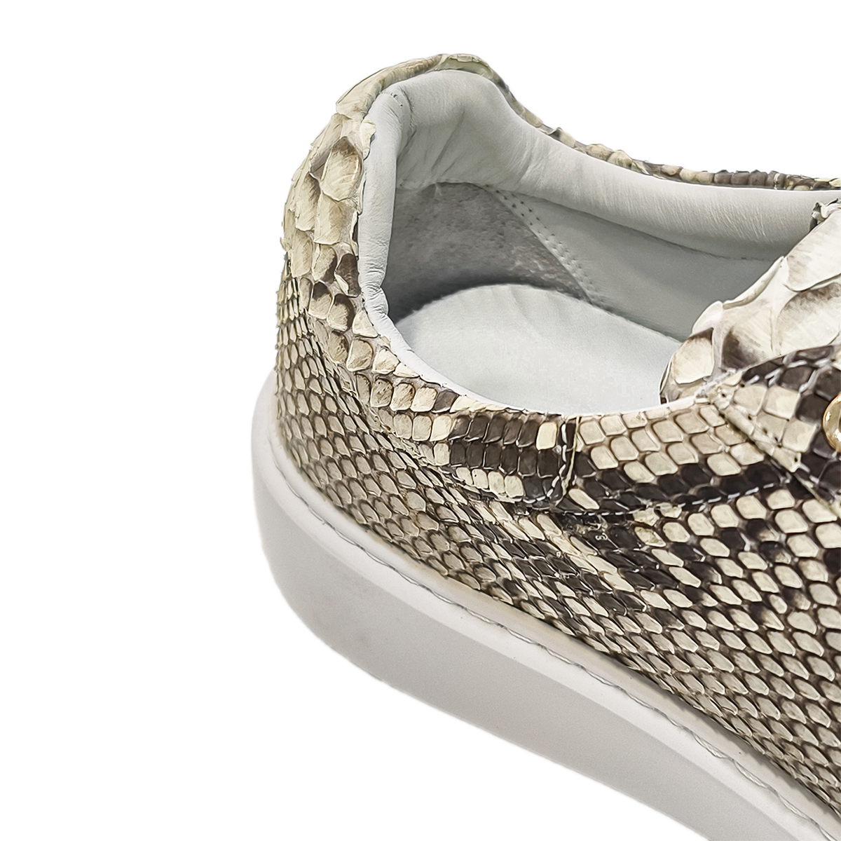 Handmade Genuine Python Leather Sneakers, Beige-Brown Pattern Shoes
