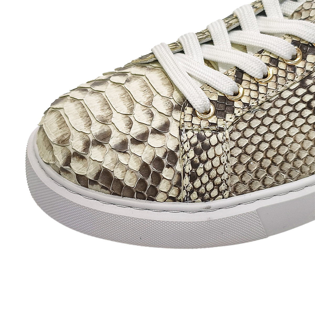 Handmade Genuine Python Leather Sneakers, Beige-Brown Pattern Shoes