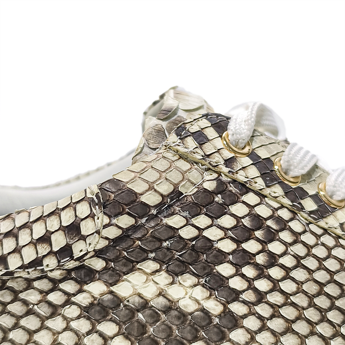 Handmade Genuine Python Leather Sneakers, Beige-Brown Pattern Shoes