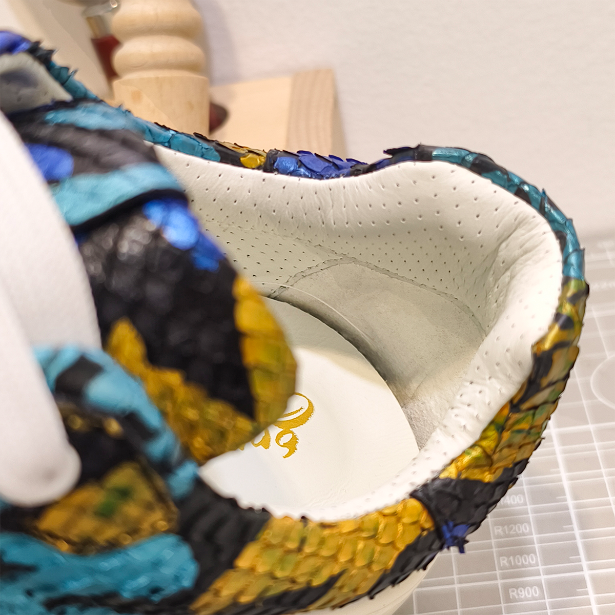 Handmade Genuine Python Leather Sneakers, Vibrant Painted Design with Air Cushion Sole