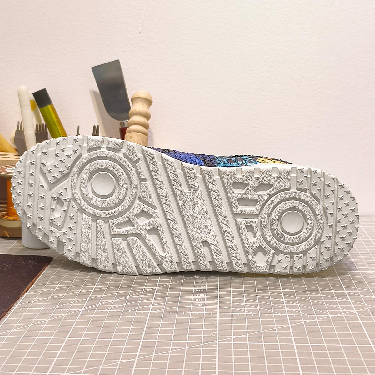 Handmade Genuine Python Leather Sneakers, Vibrant Painted Design with Air Cushion Sole