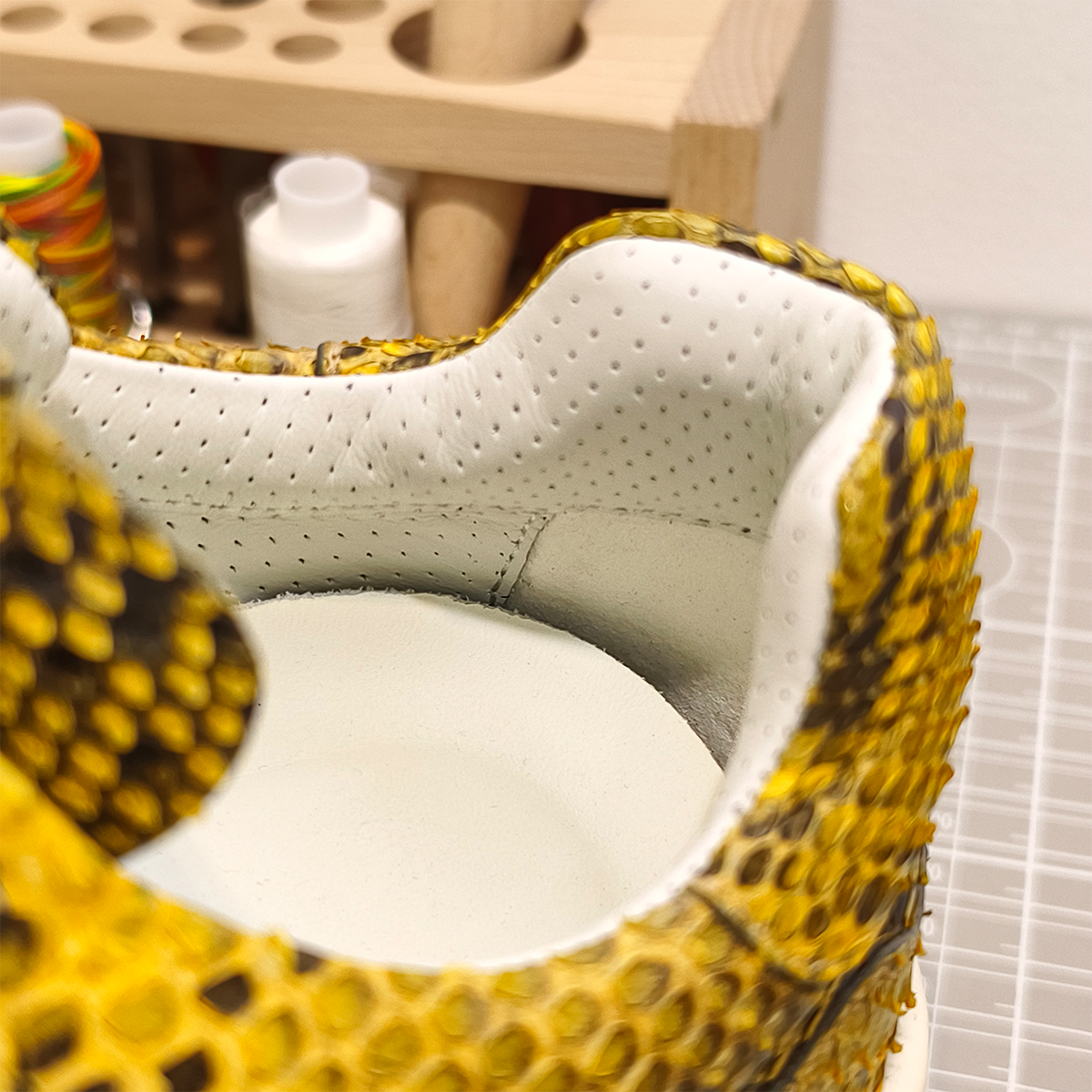 Handmade Genuine Python Leather Sneakers, Luxe Gold Painted Shoes Design with Air Cushion Sole