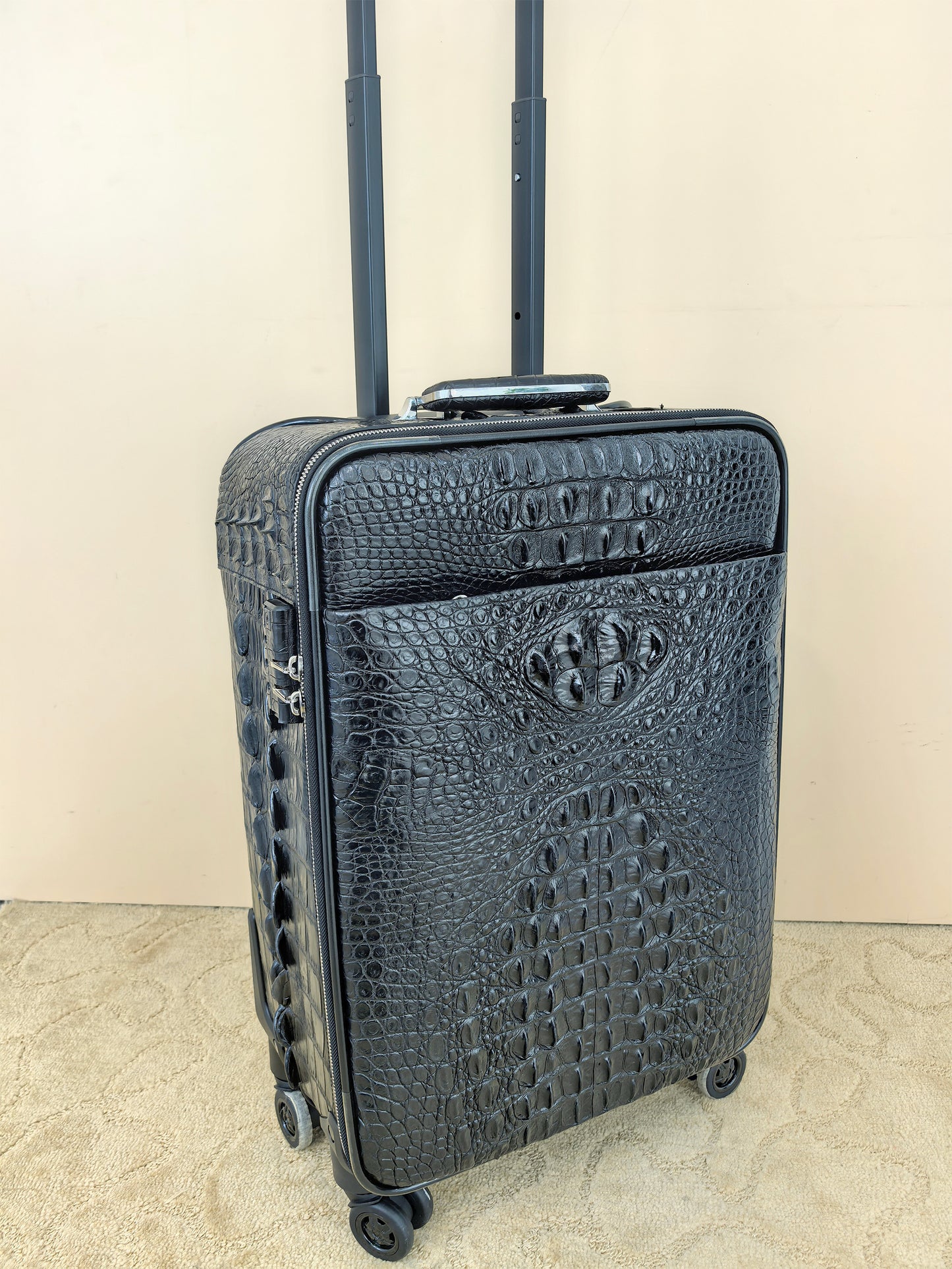 Genuine Alligator Leather Luggage, Black Exotic Texture