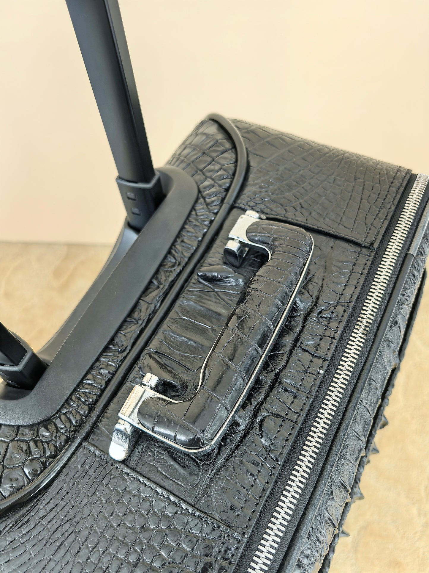 Genuine Alligator Leather Luggage, Black Exotic Texture