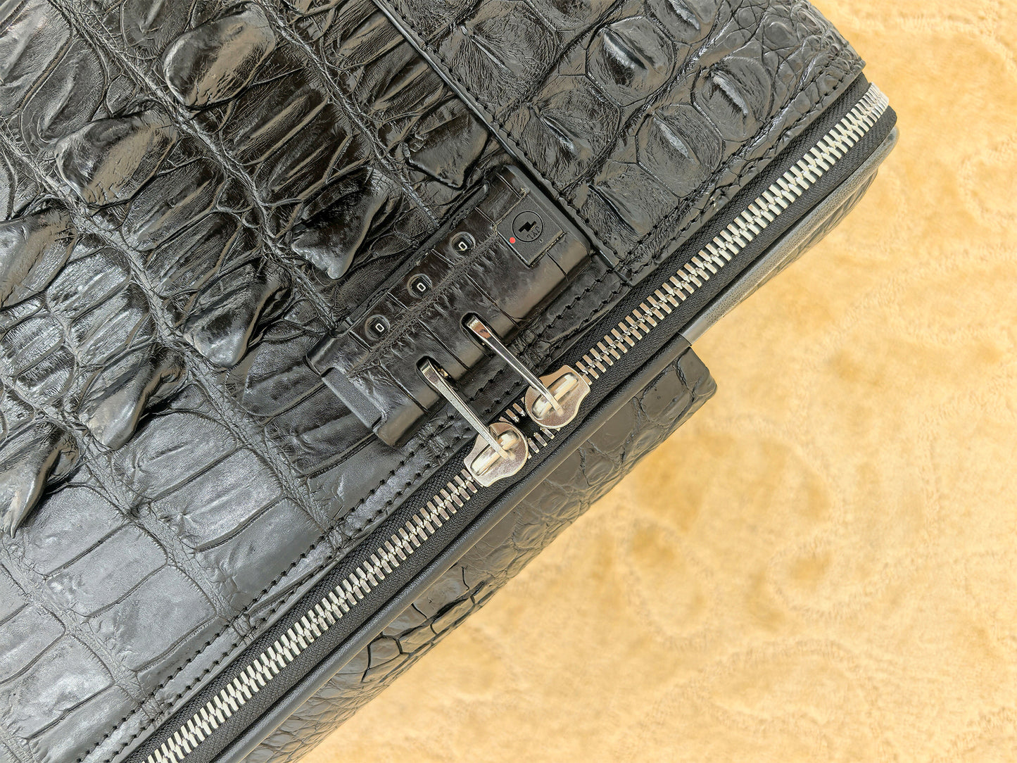 Genuine Alligator Leather Luggage, Black Exotic Texture