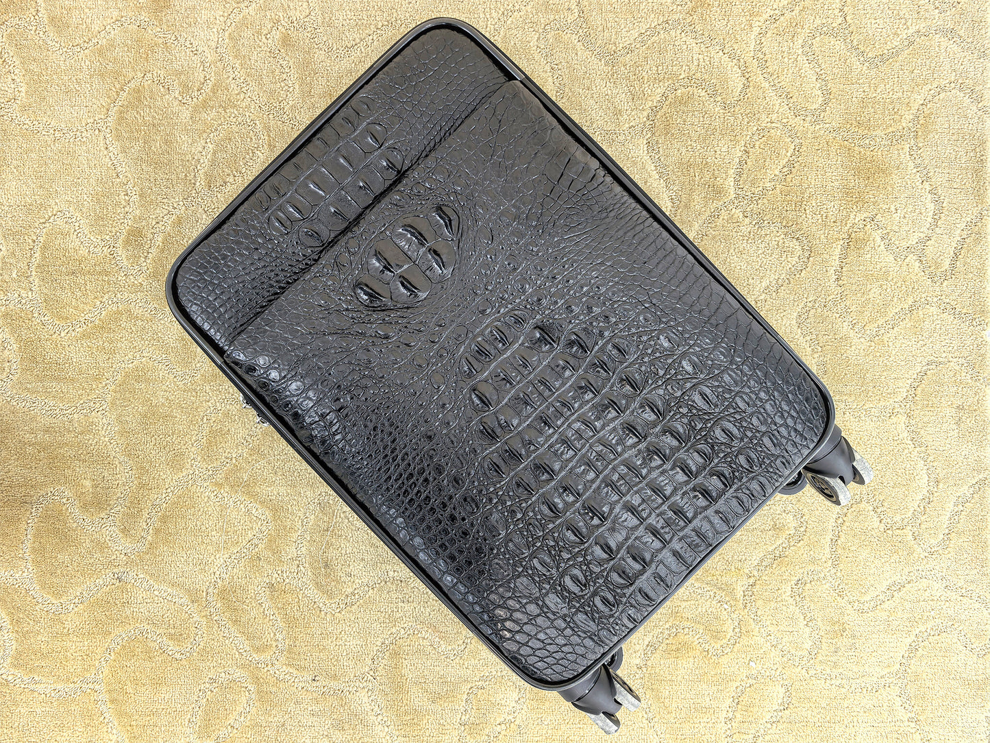 Genuine Alligator Leather Luggage, Black Exotic Texture