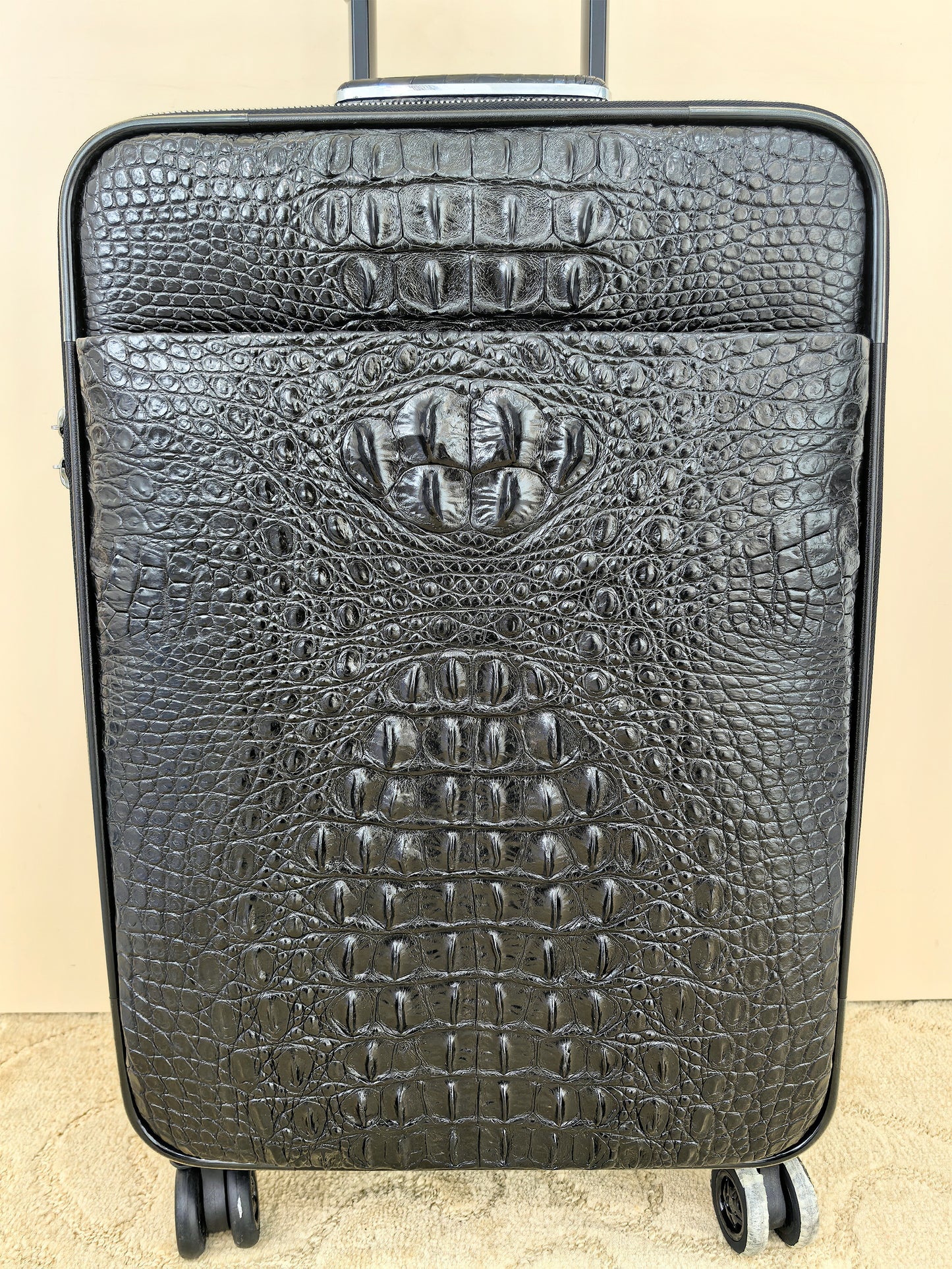 Genuine Alligator Leather Luggage, Black Exotic Texture