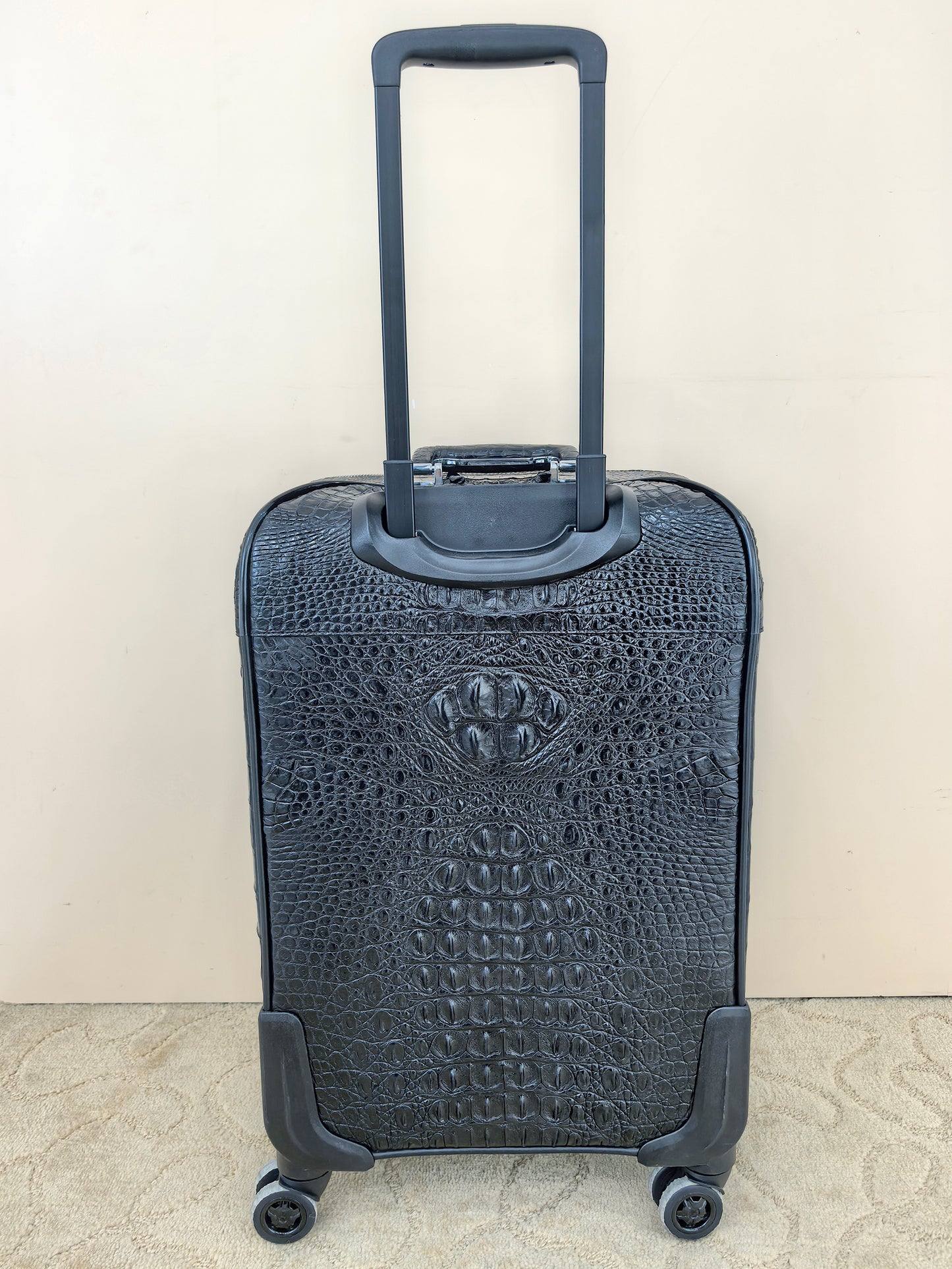 Genuine Alligator Leather Luggage, Black Exotic Texture