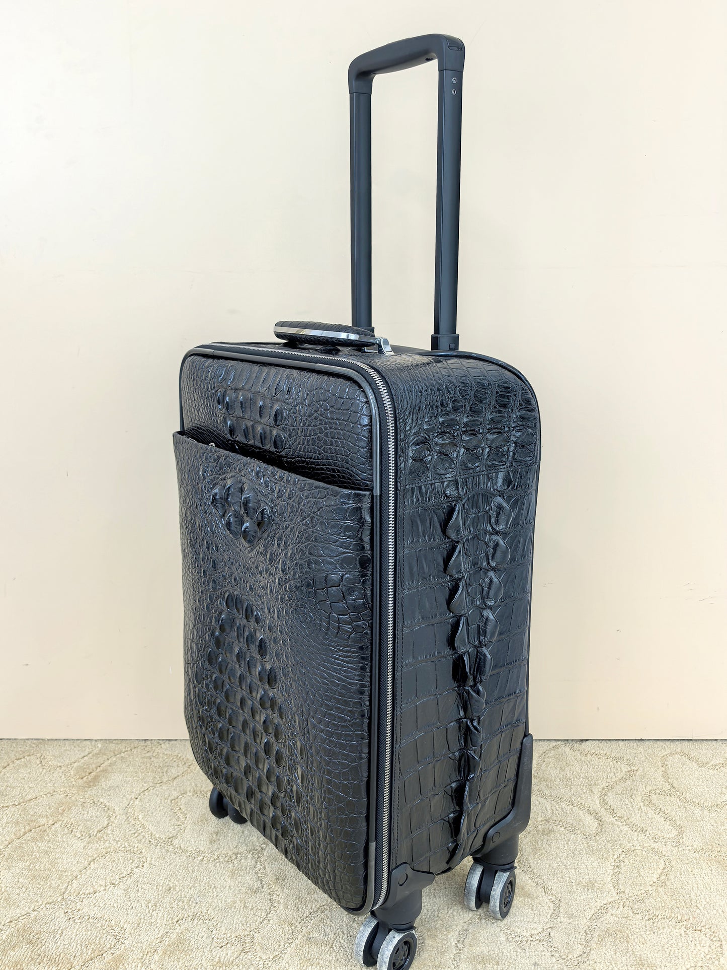 Genuine Alligator Leather Luggage, Black Exotic Texture